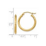 Load image into Gallery viewer, 14K Yellow Gold Satin &amp; Diamond-cut 2mm Round Tube Hoop Earrings 20mm length
