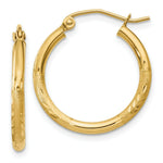 Load image into Gallery viewer, 14K Yellow Gold Satin &amp; Diamond-cut 2mm Round Tube Hoop Earrings 20mm length

