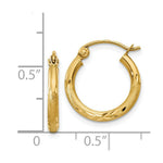 Load image into Gallery viewer, 14K Yellow Gold Satin &amp; Diamond-cut 2mm Round Tube Hoop Earrings 15mm length
