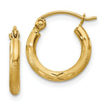 Load image into Gallery viewer, 14K Yellow Gold Satin &amp; Diamond-cut 2mm Round Tube Hoop Earrings 13mm length
