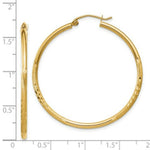 Load image into Gallery viewer, 14K Yellow Gold Satin &amp; Diamond-cut 2mm Round Tube Hoop Earrings 40mm length
