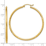 Load image into Gallery viewer, 14K Yellow Gold Satin &amp; Diamond-cut 2mm Round Tube Hoop Earrings 45mm length
