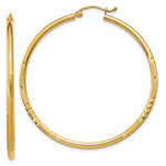 Load image into Gallery viewer, 14K Yellow Gold Satin &amp; Diamond-cut 2mm Round Tube Hoop Earrings 45mm length
