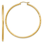 Load image into Gallery viewer, 14K Yellow Gold Satin &amp; Diamond-cut 2mm Round Tube Hoop Earrings 50mm length
