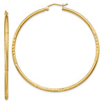 Load image into Gallery viewer, 14K Yellow Gold Satin &amp; Diamond-cut 2mm Round Tube Hoop Earrings 55mm length
