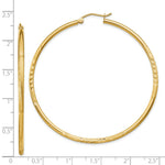 Load image into Gallery viewer, 14K Yellow Gold Satin &amp; Diamond-cut 2mm Round Tube Hoop Earrings 55mm length
