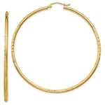 Load image into Gallery viewer, 14K Yellow Gold Satin &amp; Diamond-cut 2mm Round Tube Hoop Earrings 60mm length
