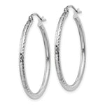 Load image into Gallery viewer, 14K White Gold Diamond-cut 2mm Round Tube Hoop Earrings 30mm length
