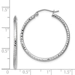 Load image into Gallery viewer, 14K White Gold Diamond-cut 2mm Round Tube Hoop Earrings 30mm length
