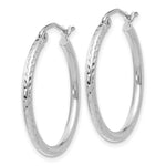 Load image into Gallery viewer, 14K White Gold Diamond-cut 2mm Round Tube Hoop Earrings 25mm length
