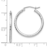 Load image into Gallery viewer, 14K White Gold Diamond-cut 2mm Round Tube Hoop Earrings 25mm length
