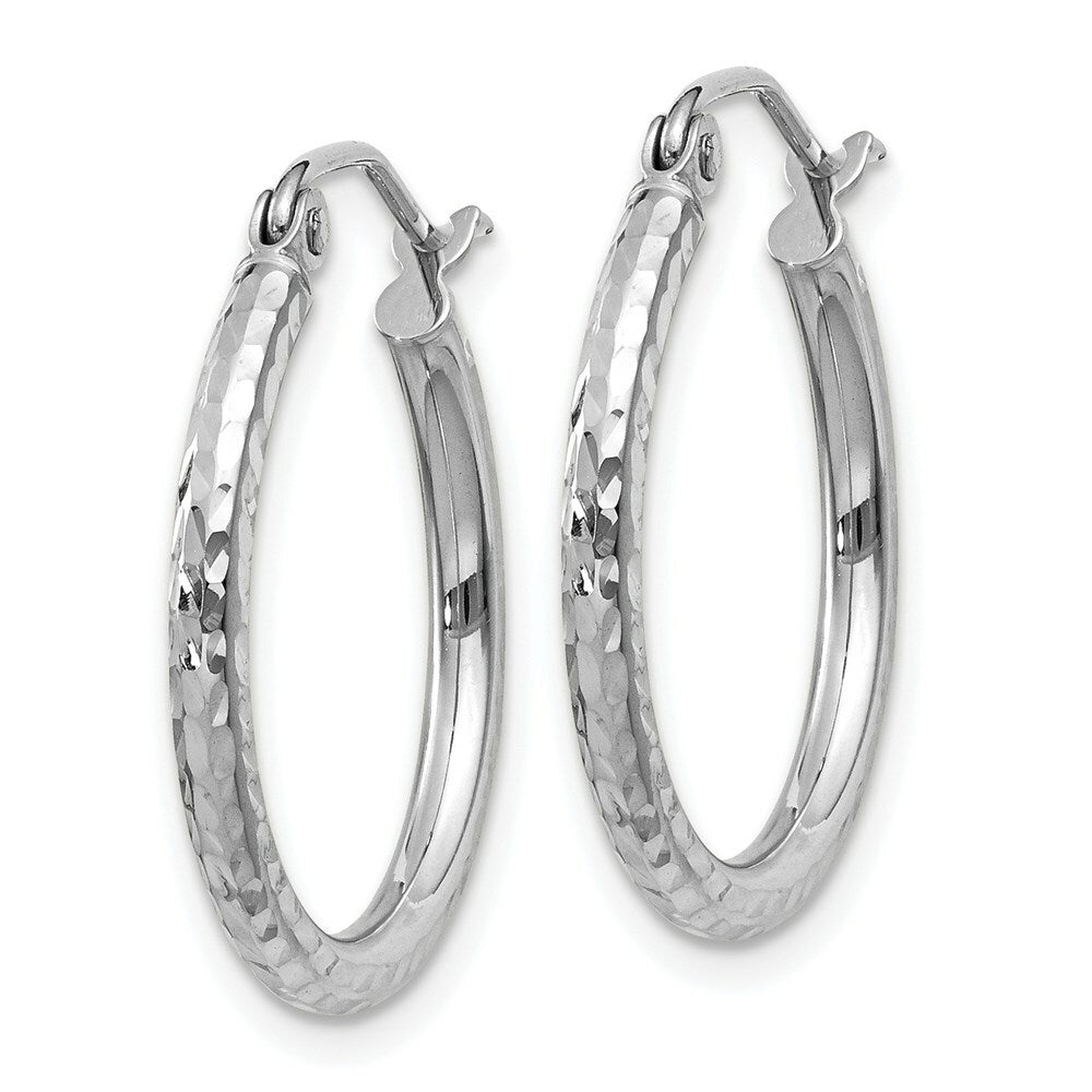 14K White Gold Diamond-cut 2mm Round Tube Hoop Earrings 20mm length