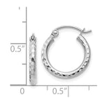 Load image into Gallery viewer, 14K White Gold Diamond-cut 2mm Round Tube Hoop Earrings 15mm length
