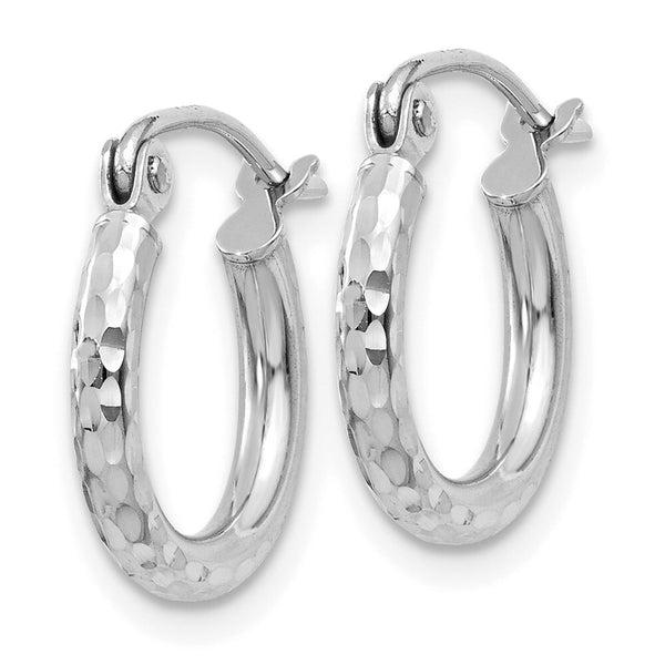 14K White Gold Diamond-cut 2mm Round Tube Hoop Earrings 13mm length