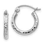 Load image into Gallery viewer, 14K White Gold Diamond-cut 2mm Round Tube Hoop Earrings 13mm length
