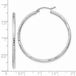 Load image into Gallery viewer, 14K White Gold Diamond-cut 2mm Round Tube Hoop Earrings 40mm length

