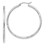 Load image into Gallery viewer, 14K White Gold Diamond-cut 2mm Round Tube Hoop Earrings 40mm length
