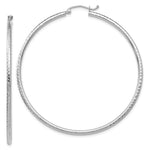 Load image into Gallery viewer, 14K White Gold Diamond-cut 2mm Round Tube Hoop Earrings 55mm length

