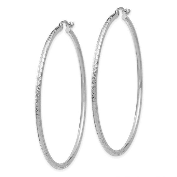 14K White Gold Diamond-cut 2mm Round Tube Hoop Earrings 55mm length