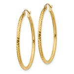 Load image into Gallery viewer, 14K Yellow Gold Diamond-cut 2mm Round Tube Hoop Earrings  35mm length
