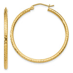 Load image into Gallery viewer, 14K Yellow Gold Diamond-cut 2mm Round Tube Hoop Earrings  35mm length
