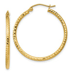 Load image into Gallery viewer, 14K Yellow Gold Diamond-cut 2mm Round Tube Hoop Earrings  30mm length
