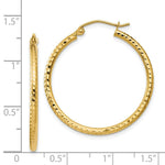 Load image into Gallery viewer, 14K Yellow Gold Diamond-cut 2mm Round Tube Hoop Earrings  30mm length
