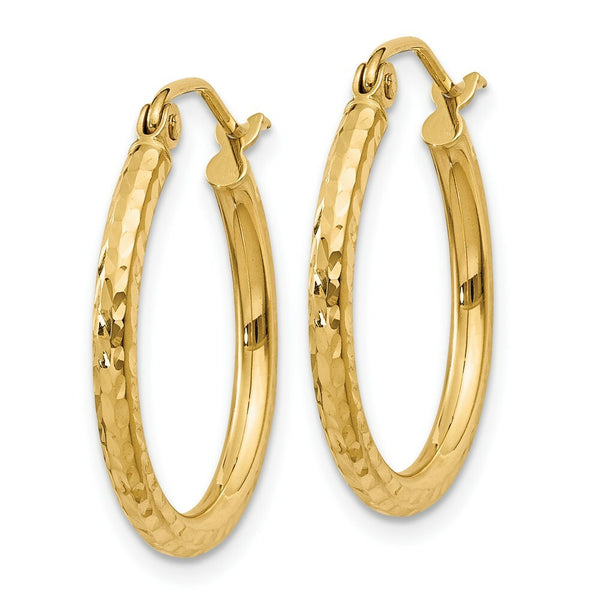 14K Yellow Gold Diamond-cut 2mm Round Tube Hoop Earrings  20mm length