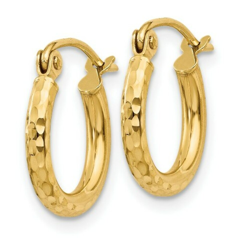 14K Yellow Gold Diamond-cut 2mm Round Tube Hoop Earrings  13mm length