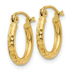 Load image into Gallery viewer, 14K Yellow Gold Diamond-cut 2mm Round Tube Hoop Earrings  13mm length
