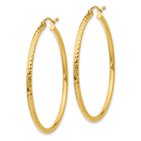 14K Yellow Gold Diamond-cut 2mm Round Tube Hoop Earrings  40mm length