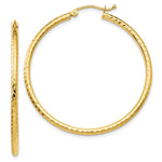 Load image into Gallery viewer, 14K Yellow Gold Diamond-cut 2mm Round Tube Hoop Earrings  40mm length
