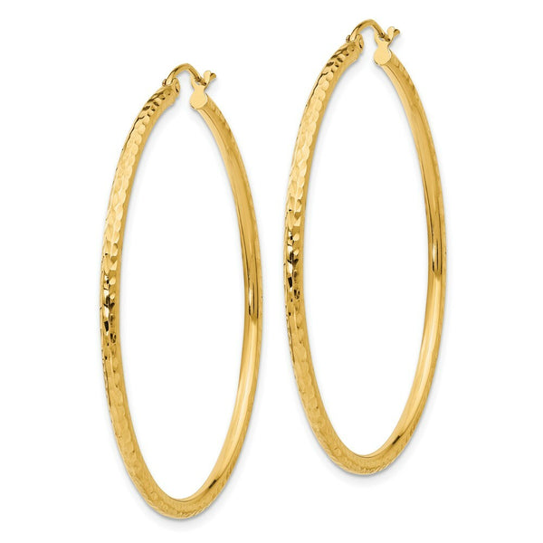14K Yellow Gold Diamond-cut 2mm Round Tube Hoop Earrings  45mm length