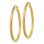 Load image into Gallery viewer, 14K Yellow Gold Satin &amp; Diamond-cut 2.5mm Round Hoop Earrings 35mm length
