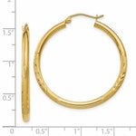 Load image into Gallery viewer, 14K Yellow Gold Satin &amp; Diamond-cut 2.5mm Round Hoop Earrings 29mm length
