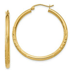 Load image into Gallery viewer, 14K Yellow Gold Satin &amp; Diamond-cut 2.5mm Round Hoop Earrings 29mm length
