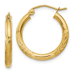 Load image into Gallery viewer, 14K Yellow Gold Satin &amp; Diamond-cut 2.5mm Round Hoop Earrings 16mm length
