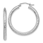 Load image into Gallery viewer, 14K White Gold Diamond-cut 3mm Round Hoop Earrings 30mm length
