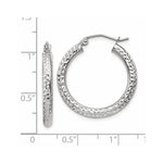 Load image into Gallery viewer, 14K White Gold Diamond-cut 3mm Round Hoop Earrings 25mm length
