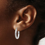 Load image into Gallery viewer, 14K White Gold Diamond-cut 3mm Round Hoop Earrings 20mm length
