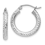 Load image into Gallery viewer, 14K White Gold Diamond-cut 3mm Round Hoop Earrings 20mm length
