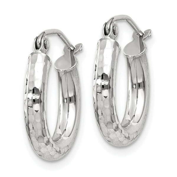 14K White Gold Diamond-cut 3mm Round Hoop Earrings 16mm length