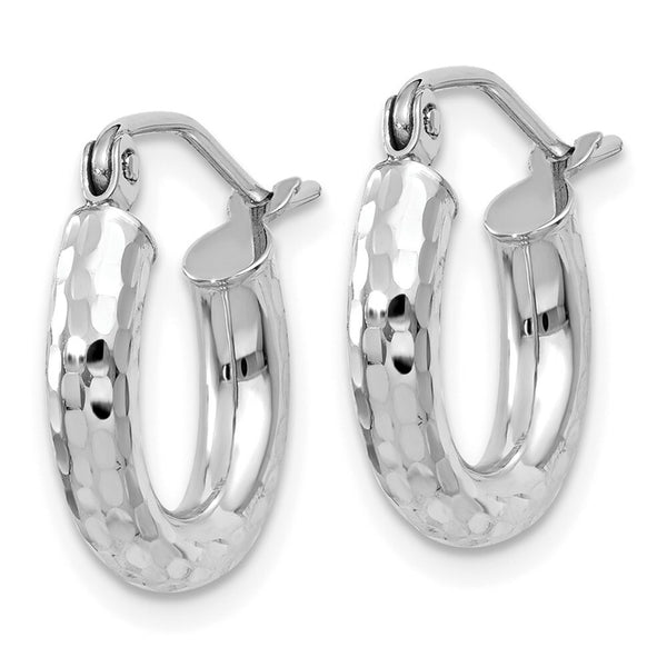 14K White Gold Diamond-cut 3mm Round Hoop Earrings 14mm length