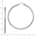 Load image into Gallery viewer, 14K White Gold Diamond-cut 3mm Round Hoop Earrings 60mm length
