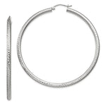 Load image into Gallery viewer, 14K White Gold Diamond-cut 3mm Round Hoop Earrings 60mm length
