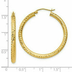 Load image into Gallery viewer, 14K Yellow Gold Diamond-cut 3mm Round Hoop Earrings  35mm length
