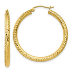 Load image into Gallery viewer, 14K Yellow Gold Diamond-cut 3mm Round Hoop Earrings  35mm length
