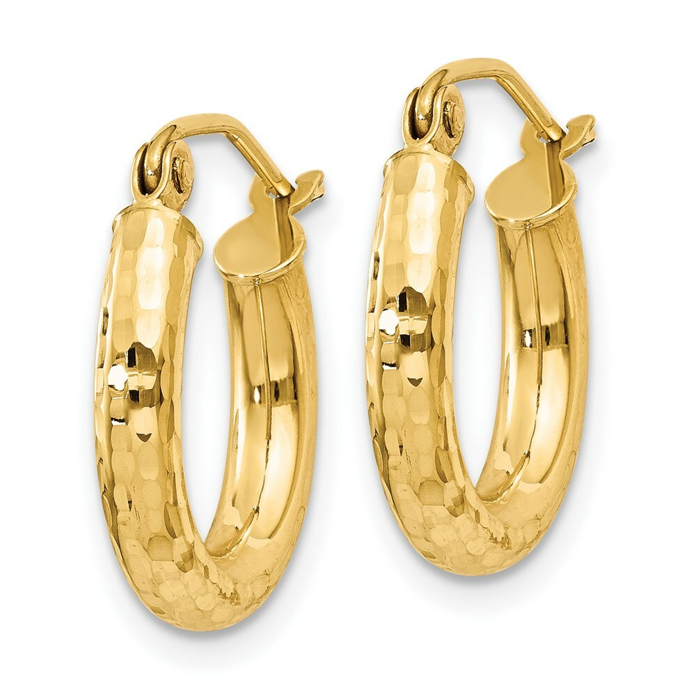 14K Yellow Gold Diamond-cut 3mm Round Hoop Earrings  16mm length