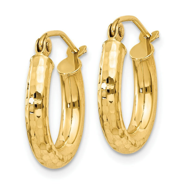 14K Yellow Gold Diamond-cut 3mm Round Hoop Earrings  16mm length