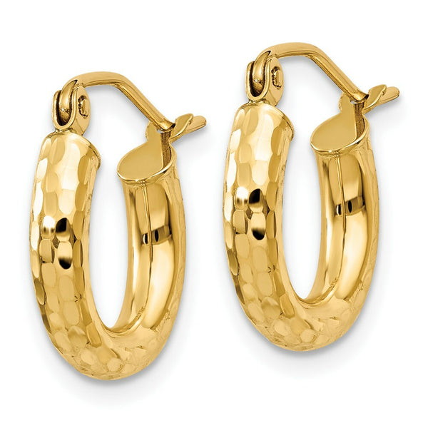 14K Yellow Gold Diamond-cut 3mm Round Hoop Earrings  14mm length